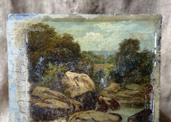 A rare antique 19th century Welsh folk art oil painting on slate